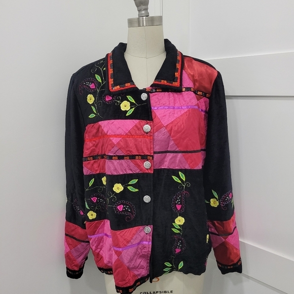 DRAPER'S & DAMON'S Women's Velvet & Silk Panels Embellished Jacket Size L - Picture 1 of 16